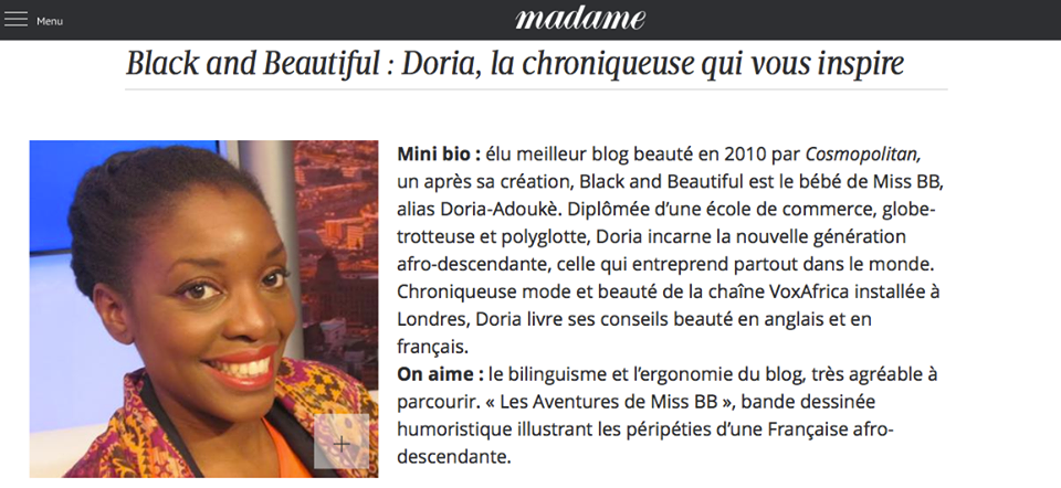 madame le figaro Doria-Adouke black and beautiful