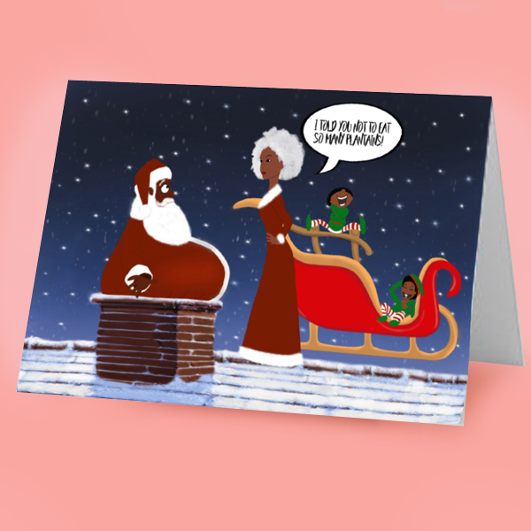 black santa christmas card