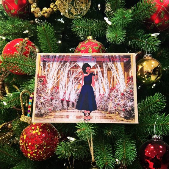 back girl handcrafted christmas card